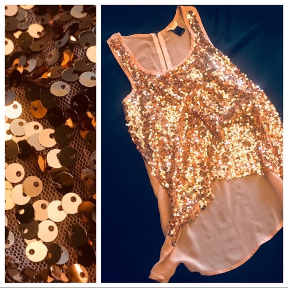 Golden State Tops - Sparkly blush & copper sequined boutique tank sz M